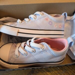 Converse Kids' White and Pink Embroidered Sneakers